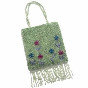 Green Beaded Handbag with Flowers NWOT